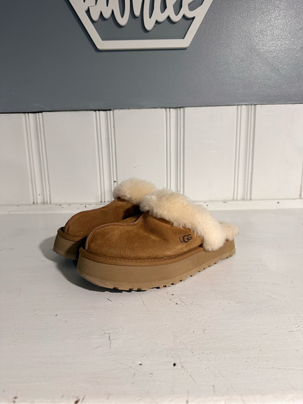 UGG Chestnut Suede Shearling Mule Slides